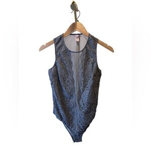 Victorias Secret Gray Lace Mesh Teddy Bodysuit